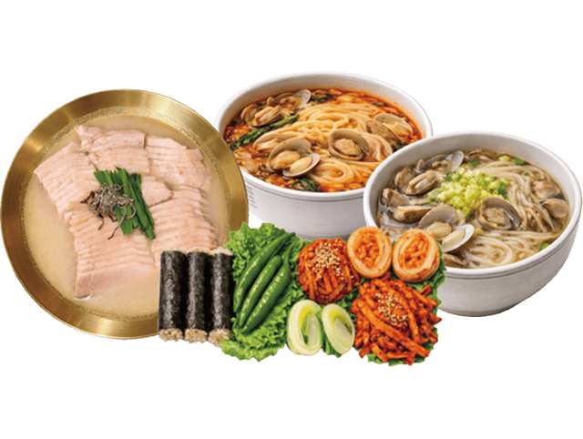 유월의 보리 술상메뉴 한상보쌈 & 바지락칼국수